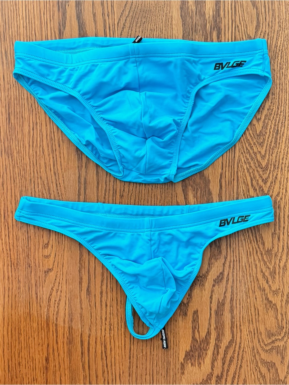 Men’s BVLGE Swimwear Aqua Blue Swim Brief and Swim Thong Bundle (M)